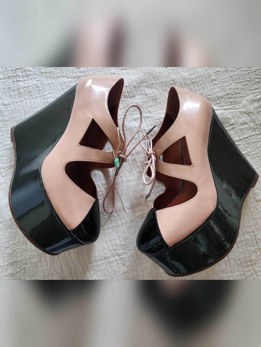 Marc By Marc Jacobs Blush Pink and Black Patent Platform Mary Jane Wedges